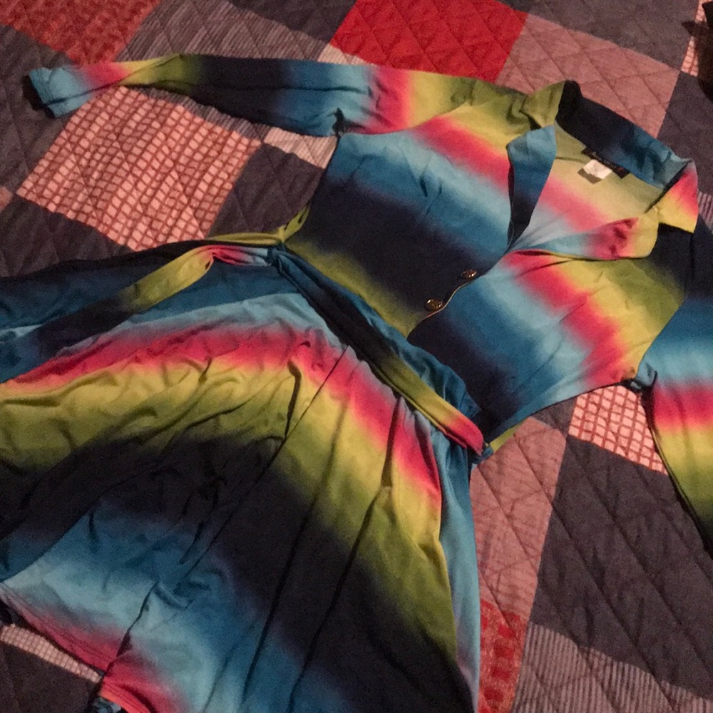 multicolored Flirty dress. Fits size 12-14 (L)